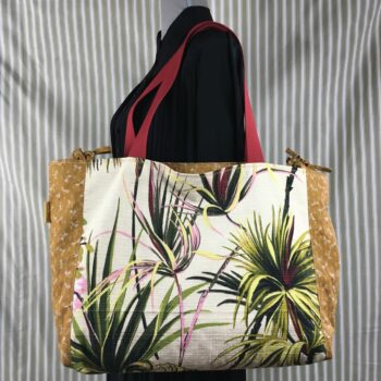 Sac Tiki tropical, tissu vintage années 1950, cabas en toile fait main. Exemplaire 1, recto face B.