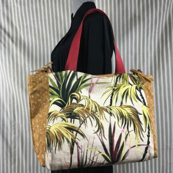 Sac Tiki tropical, tissu vintage années 1950, cabas en toile fait main. Exemplaire 1, recto face A.