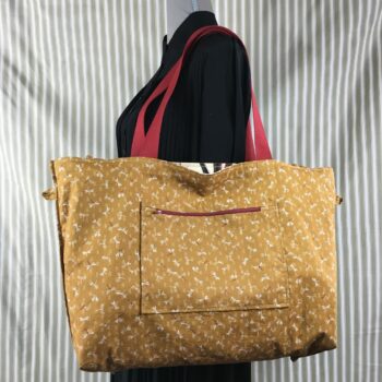 Sac Tiki tropical, tissu vintage années 1950, cabas en toile fait main. Exemplaire 1, verso, doublure et poche.