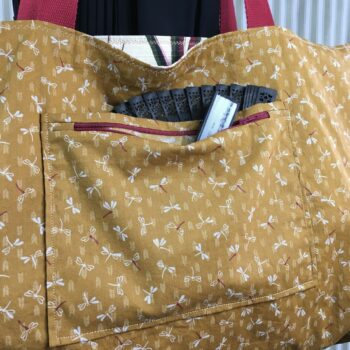 Sac Tiki tropical, tissu vintage années 1950, cabas en toile fait main. Exemplaire 1, verso, doublure et poches, détails.