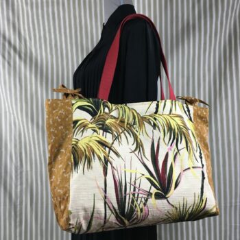 Sac Tiki tropical, tissu vintage années 1950, cabas en toile fait main. Exemplaire 2, recto face A.