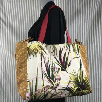 Sac Tiki tropical, tissu vintage années 1950, cabas en toile fait main. Exemplaire 2, recto face B.