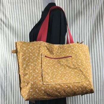 Sac Tiki tropical, tissu vintage années 1950, cabas en toile fait main. Exemplaire 2, verso, doublure et poche.