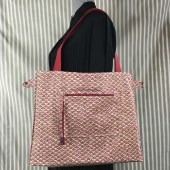 Sac en toile de lin vintage à imprimé fleuri. Exemplaire 2, verso et poches.