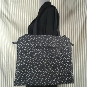 Sac en tissu vintage baroque, cabas girouette avec dessin de coq. Verso et poche intérieure.