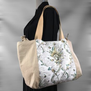 Grand sac de plage beige, cabas en toile vintage. Exemplaire 2, recto face A.