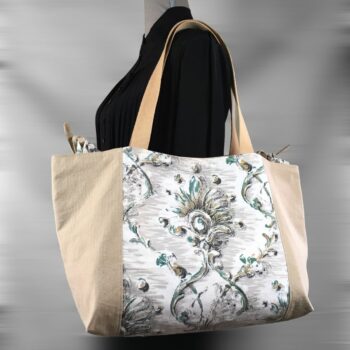 Grand sac de plage beige, cabas en toile vintage. Exemplaire 3, recto face A.