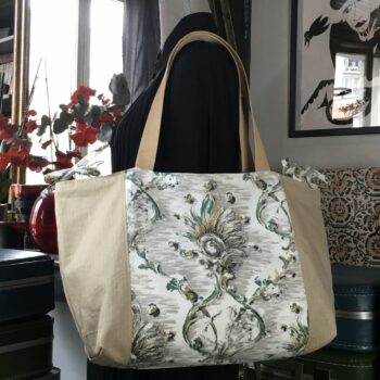 Grand sac de plage beige, cabas en toile vintage. Exemplaire 1, recto face A.