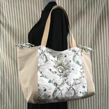 Grand sac de plage beige, cabas en toile vintage. Exemplaire 4, recto face A.