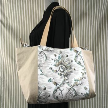 Grand sac de plage beige, cabas en toile vintage. Exemplaire 3, recto face A.