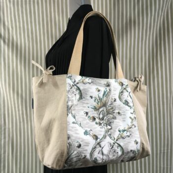 Grand sac de plage beige, cabas en toile vintage. Exemplaire 3, recto face B.