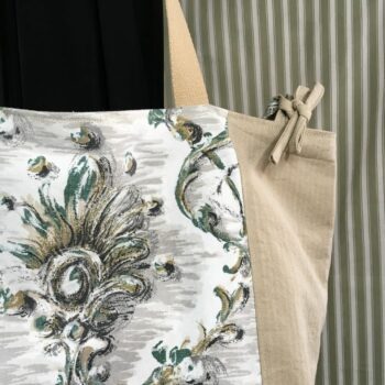 Grand sac de plage beige, cabas en toile vintage. Exemplaire 3, recto face B, détails.