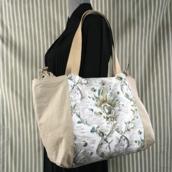 Grand sac de plage beige, cabas en toile vintage. Exemplaire 2, recto face A.