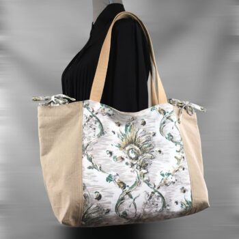 Grand sac de plage beige, cabas en toile vintage. Exemplaire 4, recto face A.