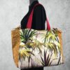 Sac Tiki tropical, tissu vintage années 1950, cabas en toile fait main. Fourre-tout réversible, revalorisation textile, création originale.