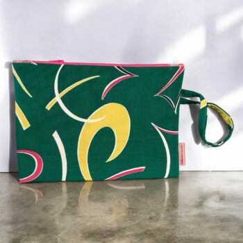 Pochette fifties vert turquoise, trousse zippée, faite main en France, création originale, tissu vintage revalorisé, accessoire d'inspiration rétro.