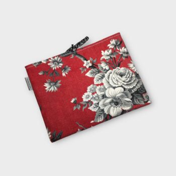 Housse à tablettes matelassée rouge, pochette à livres, création originale pièce unique, tissu vintage des années 1950s revalorisé. Taille S2, exemplaire 2, recto face B.