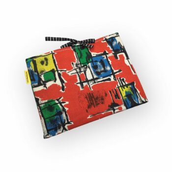 Housse matelassée fifties rouge, pour livres et tablettes, création originale pièce unique, tissu vintage typique des années 1950s revalorisé. Recto face B exemplaire 1.