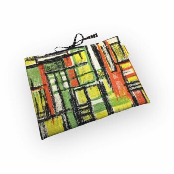 Housse à livres en tissu vintage, étui matelassé pour tablettes, pochette faite main, création originale pièce unique, toile barkcloth années 1960s. Taille S2, exemplaire 3, recto face A.