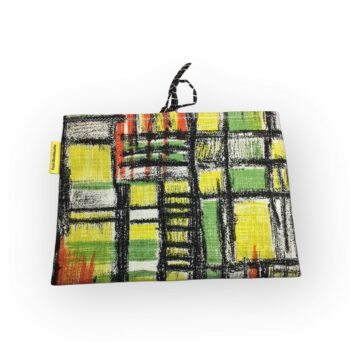 Housse à tablettes en tissu vintage, pochette pour livres, étui matelassé, création originale pièce unique, toile revalorisée années 1960s. Taille S1, exemplaire 1, recto face B.