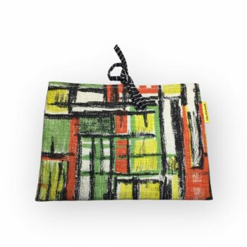 Housse à tablettes en tissu vintage, pochette pour livres, étui matelassé, création originale pièce unique, toile revalorisée années 1960s. Taille S1, exemplaire 1, recto face A.