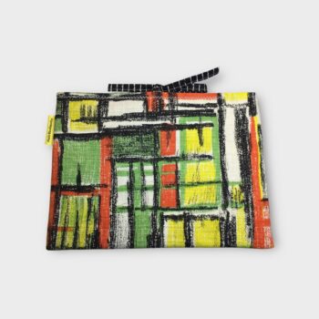 Housse à tablettes en tissu vintage, pochette pour livres, étui matelassé, création originale pièce unique, toile revalorisée années 1960s. Taille S1, exemplaire 2, recto face B.