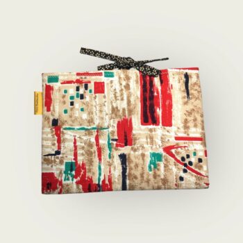 Pochette à tablettes matelassée beige, housse à livres, création originale pièce unique, tissu revalorisé Marignan années 1960s. Taille S1, recto face B.