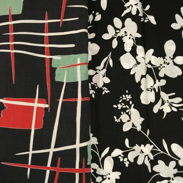 La tissuthèque, catalogue de tissus vintage disponibles pour vos commandes spécifiques, avec leurs associations recto et verso / doublure.