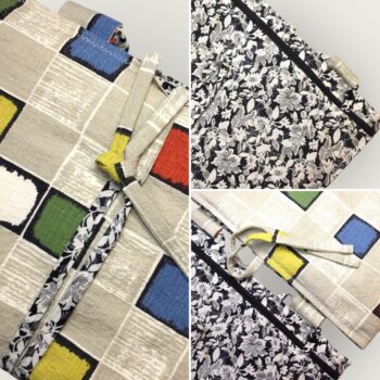 Etui matelassé à imprimé géométrique, en tissu vintage 1950, pour ordinateur 13 pouces, création originale pièce unique, étui doublé réversible.