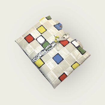 Etui matelassé à imprimé géométrique, en tissu vintage 1950, pour ordinateur 13 pouces, création originale pièce unique, étui doublé réversible. Exemplaire 1 face B.