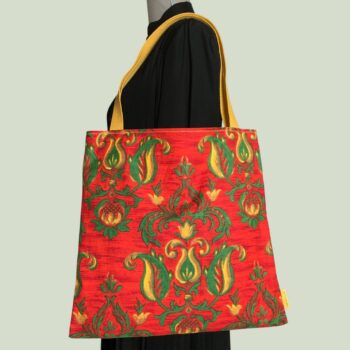 Tote bag vintage baroque, cabas Venezia Grand, fait main en France. Sac fourre-tout réversible en tissu ancien revalorisé, accessoire d'inspiration rétro. Recto face A.