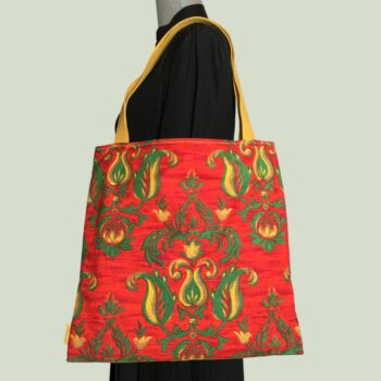 Tote bag vintage baroque, cabas Venezia Grand, fait main en France. Sac fourre-tout réversible en tissu ancien revalorisé, accessoire d'inspiration rétro. Recto face B.