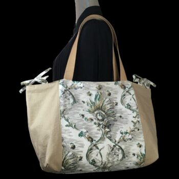Grand sac de plage beige, cabas en toile vintage. Exemplaire 1, recto face A.