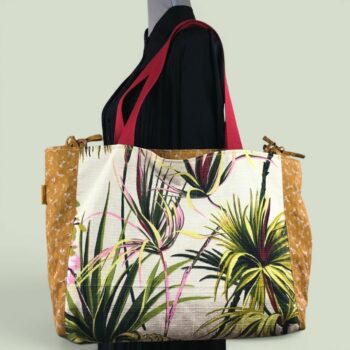 Sac Tiki tropical, tissu vintage années 1950, cabas en toile fait main. Exemplaire 1, recto face B.