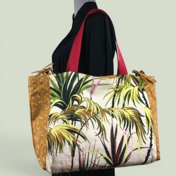 Sac Tiki tropical, tissu vintage années 1950, cabas en toile fait main. Exemplaire 1, recto face A.