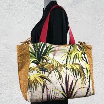 Sac Tiki tropical, tissu vintage années 1950, cabas en toile fait main. Exemplaire 1, recto face A.