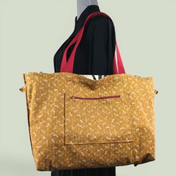 Sac Tiki tropical, tissu vintage années 1950, cabas en toile fait main. Exemplaire 1, verso, doublure et poche.