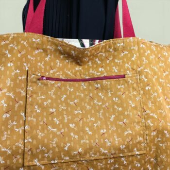 Sac Tiki tropical, tissu vintage années 1950, cabas en toile fait main. Exemplaire 1, verso, doublure et poche.