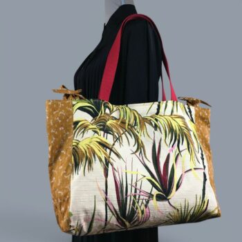 Sac Tiki tropical, tissu vintage années 1950, cabas en toile fait main. Exemplaire 2, recto face A.