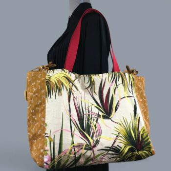 Sac Tiki tropical, tissu vintage années 1950, cabas en toile fait main. Exemplaire 2, recto face B.