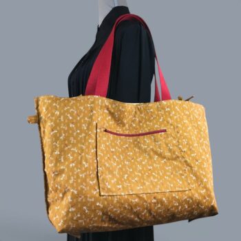 Sac Tiki tropical, tissu vintage années 1950, cabas en toile fait main. Exemplaire 2, verso, doublure et poche.