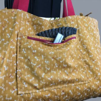 Sac Tiki tropical, tissu vintage années 1950, cabas en toile fait main. Exemplaire 2, verso, doublure et poches, détails.