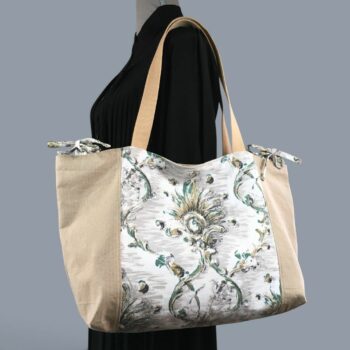 Grand sac de plage beige, cabas en toile vintage. Exemplaire 4, recto face A.