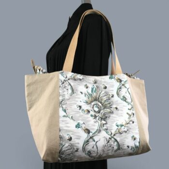 Grand sac de plage beige, cabas en toile vintage. Exemplaire 3, recto face A.