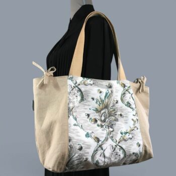 Grand sac de plage beige, cabas en toile vintage. Exemplaire 3, recto face B.