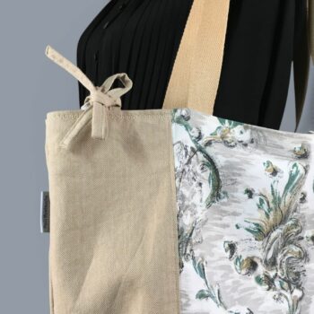 Grand sac de plage beige, cabas en toile vintage. Exemplaire 3, recto face B, liens d'attache.