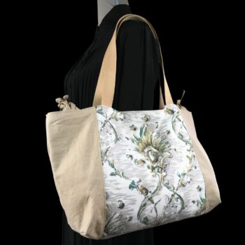 Grand sac de plage beige, cabas en toile vintage. Exemplaire 2, recto face A.