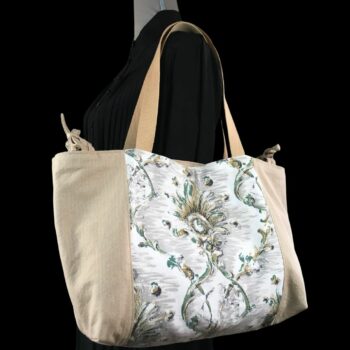 Grand sac de plage beige, cabas en toile vintage. Exemplaire 2, recto face B.