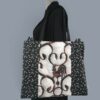 Sac en tissu vintage baroque, cabas girouette avec dessin de coq. Fourre-tout réversible en toile d'ameublement revalorisée, création originale, fait main. Recto face A.