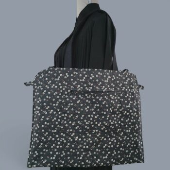 Sac en tissu vintage baroque, cabas girouette avec dessin de coq. Verso et poche intérieure.